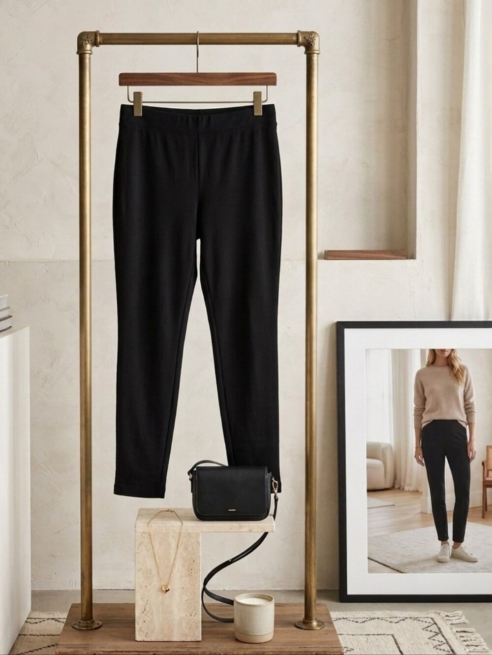 Passport Black Rayon Stretch Pants NWOT Size medium Pull-on Slacks